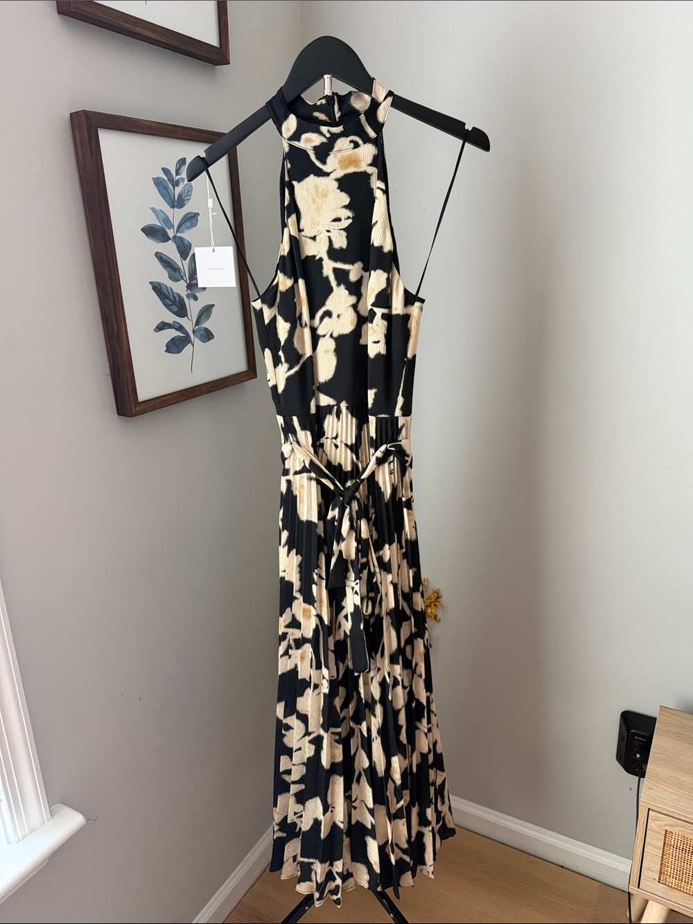 Lavender Brown Black and Taupe Floral Pleated Dress